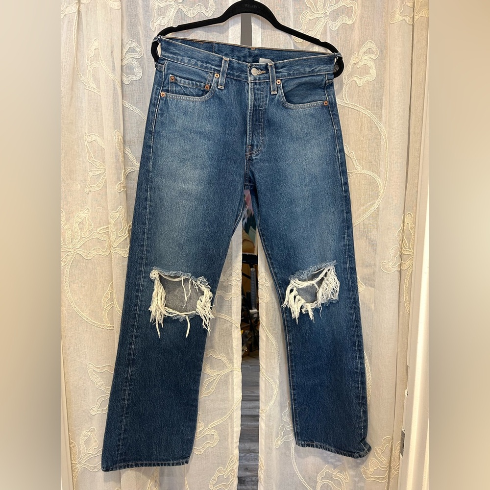 Levi's Straight Leg Distressed Blue Jeans